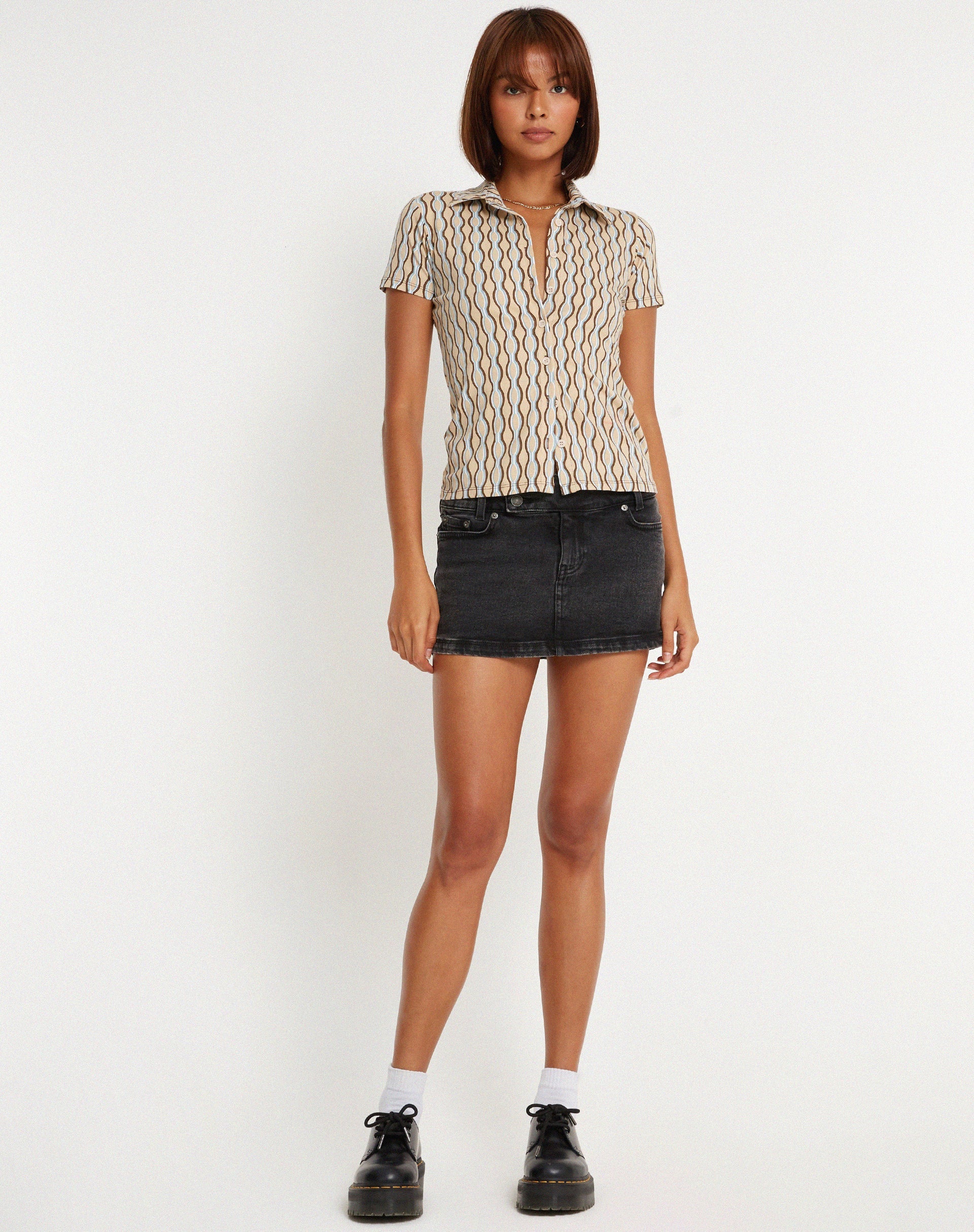 Afbeelding van Yejin overhemd in Preppy Geo Brown
