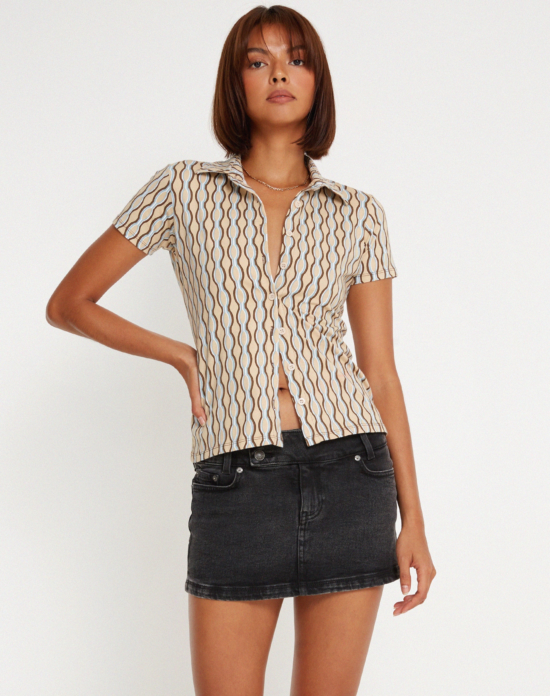 Afbeelding van Yejin overhemd in Preppy Geo Brown