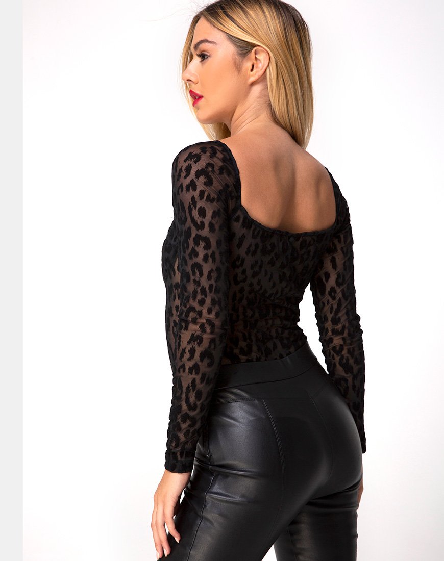 Yelica Longsleeve Bodice in Animal Net Zwart