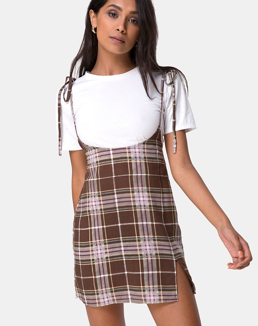 Yelca Mini Jurk in Ruitjesbruin