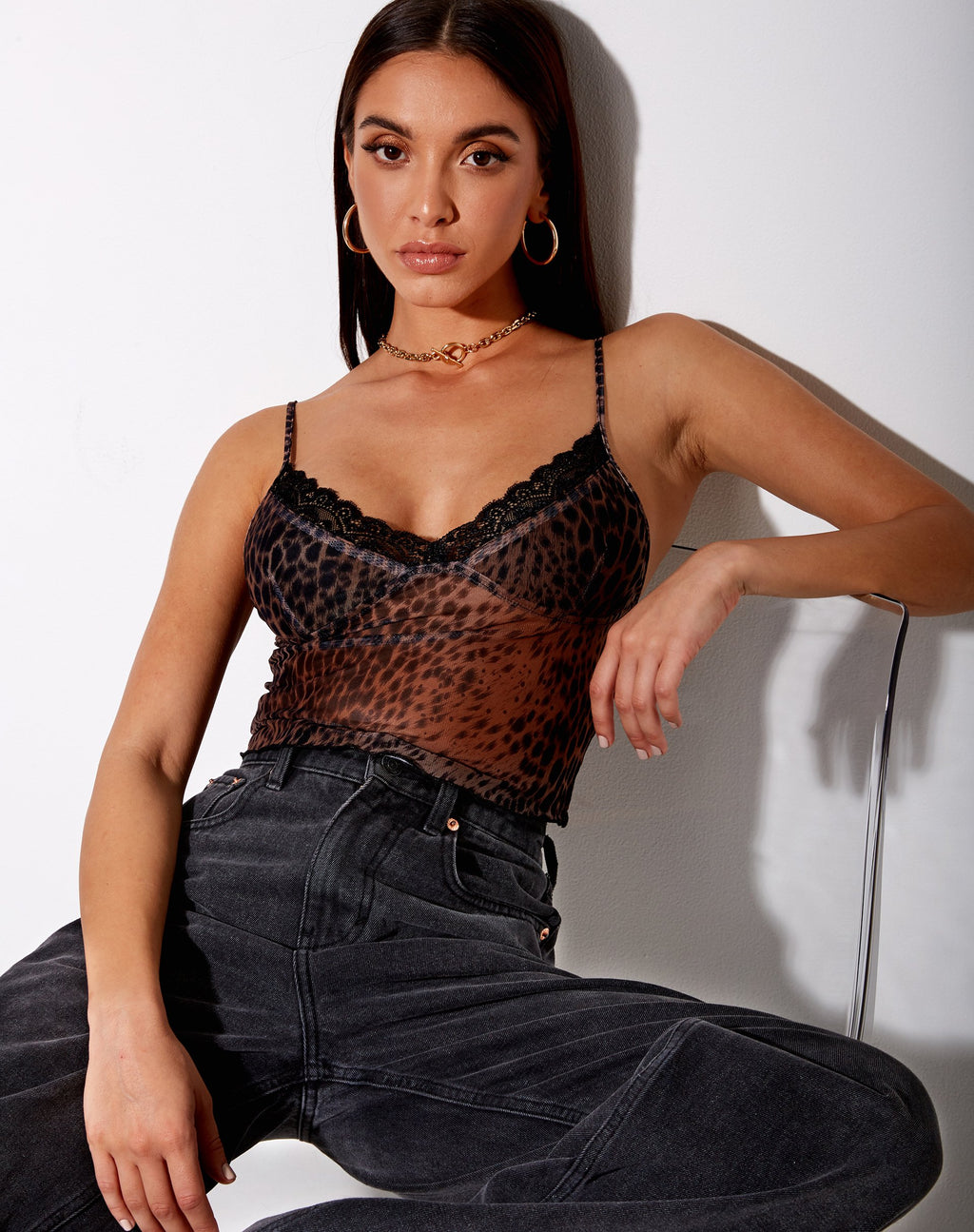 Yenika Crop Top in Verloop Cheetah Bruin met Kant