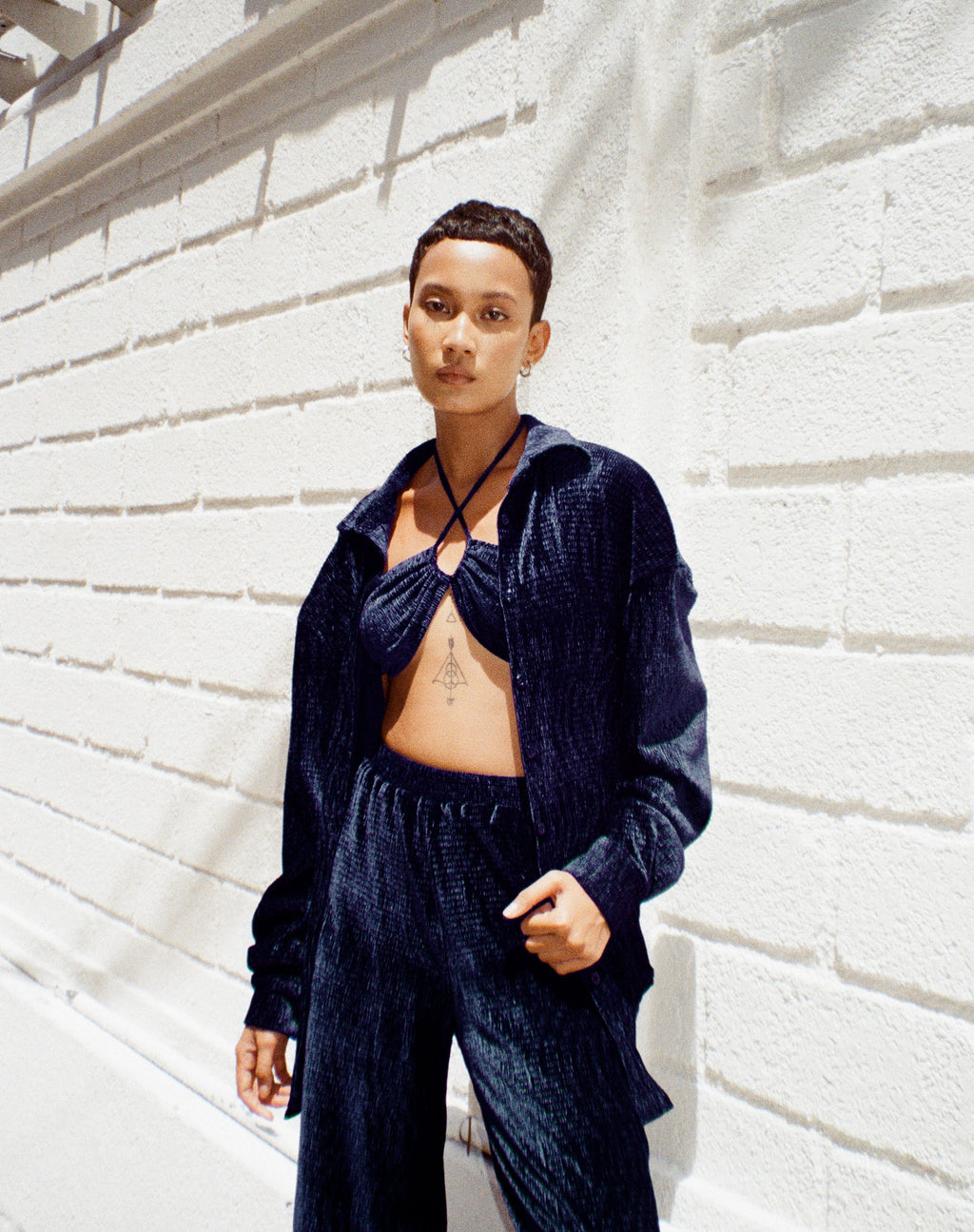Dael oversized shirt in fluweel marine