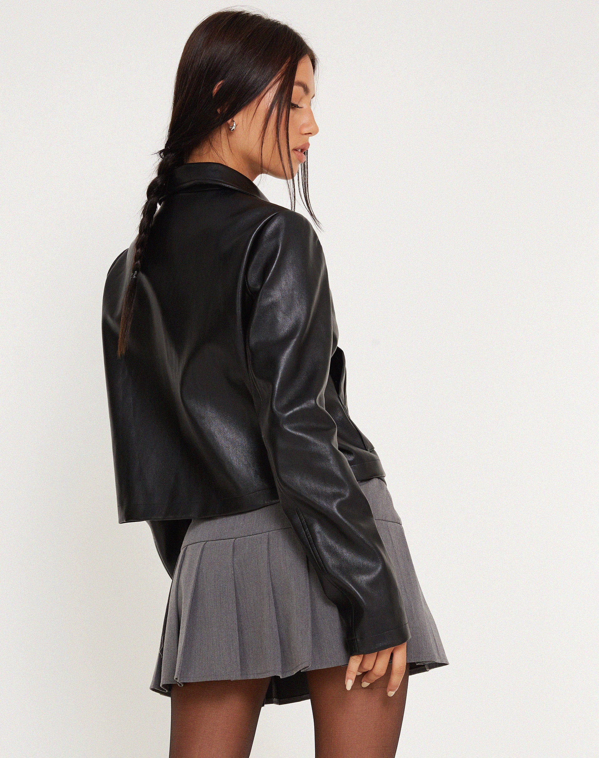 Afbeelding van Yonde Zip Up Jacket in PU Zwart