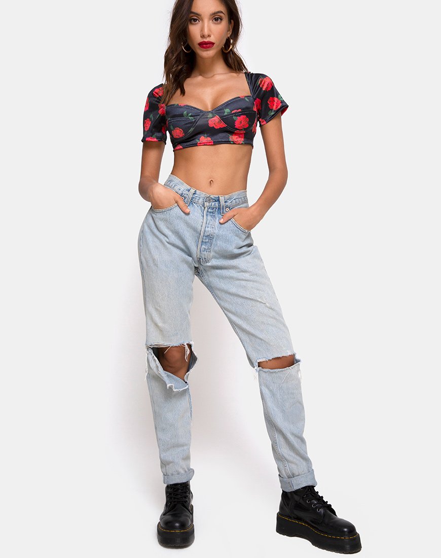 Afbeelding van Yoona Top in Satijn Stretch Last Rose Zwart