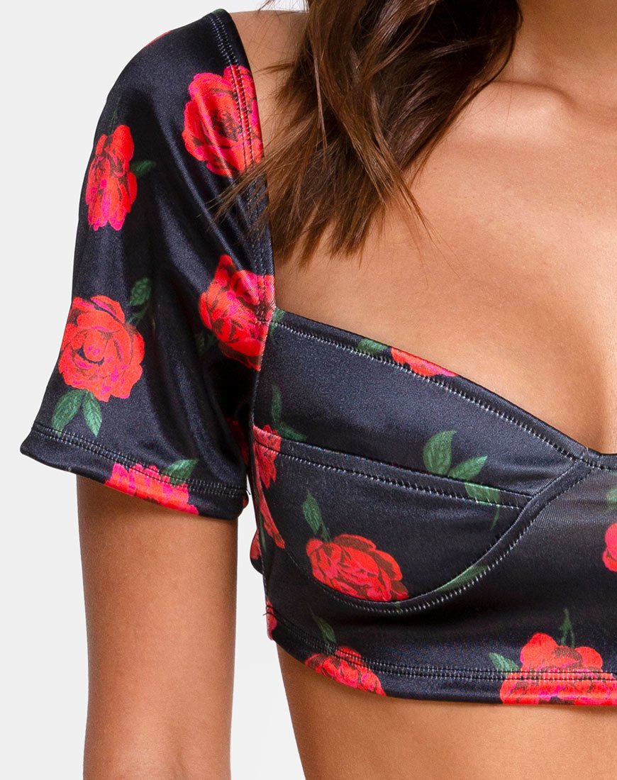 Afbeelding van Yoona Top in Satijn Stretch Last Rose Zwart