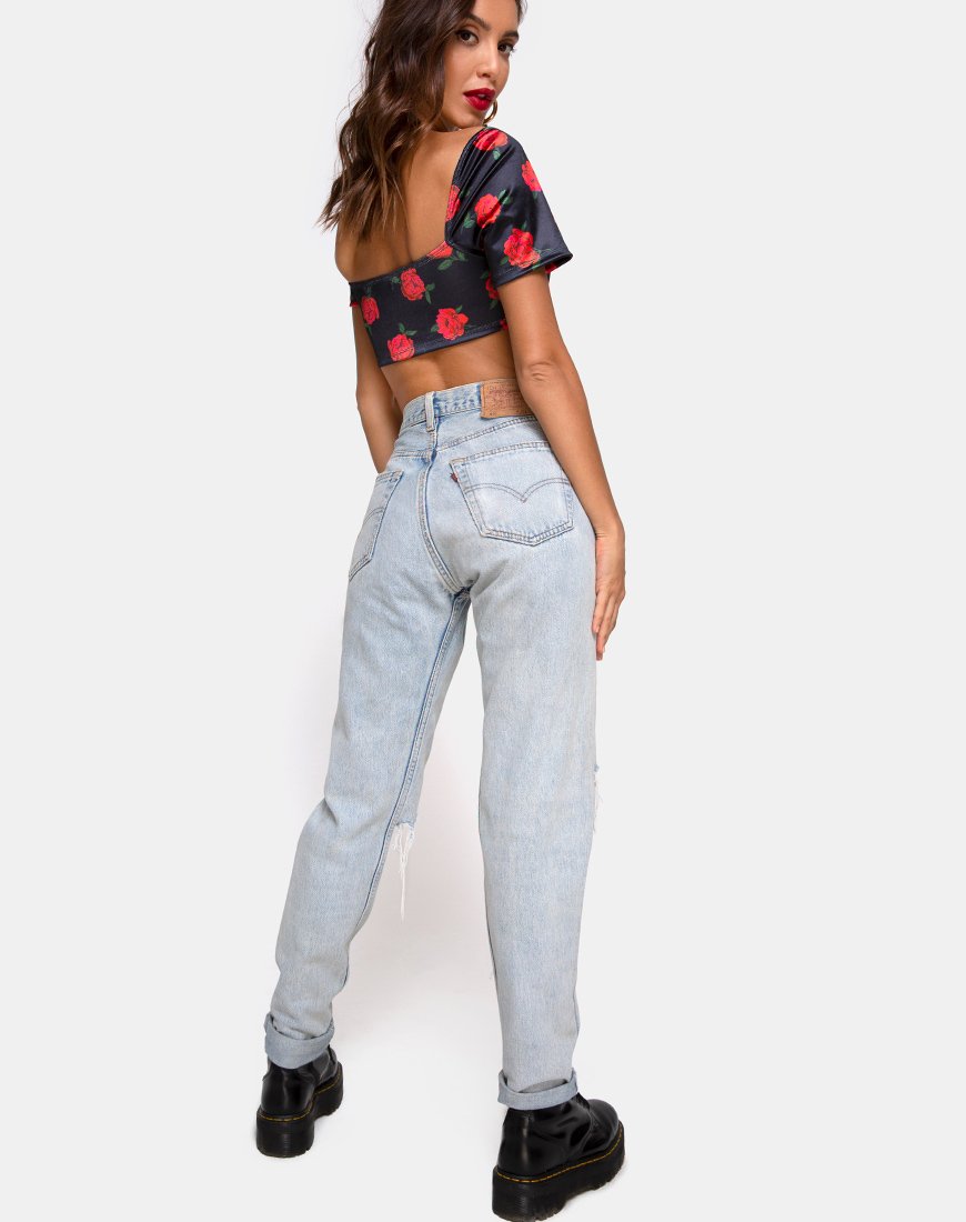 Afbeelding van Yoona Top in Satijn Stretch Last Rose Zwart