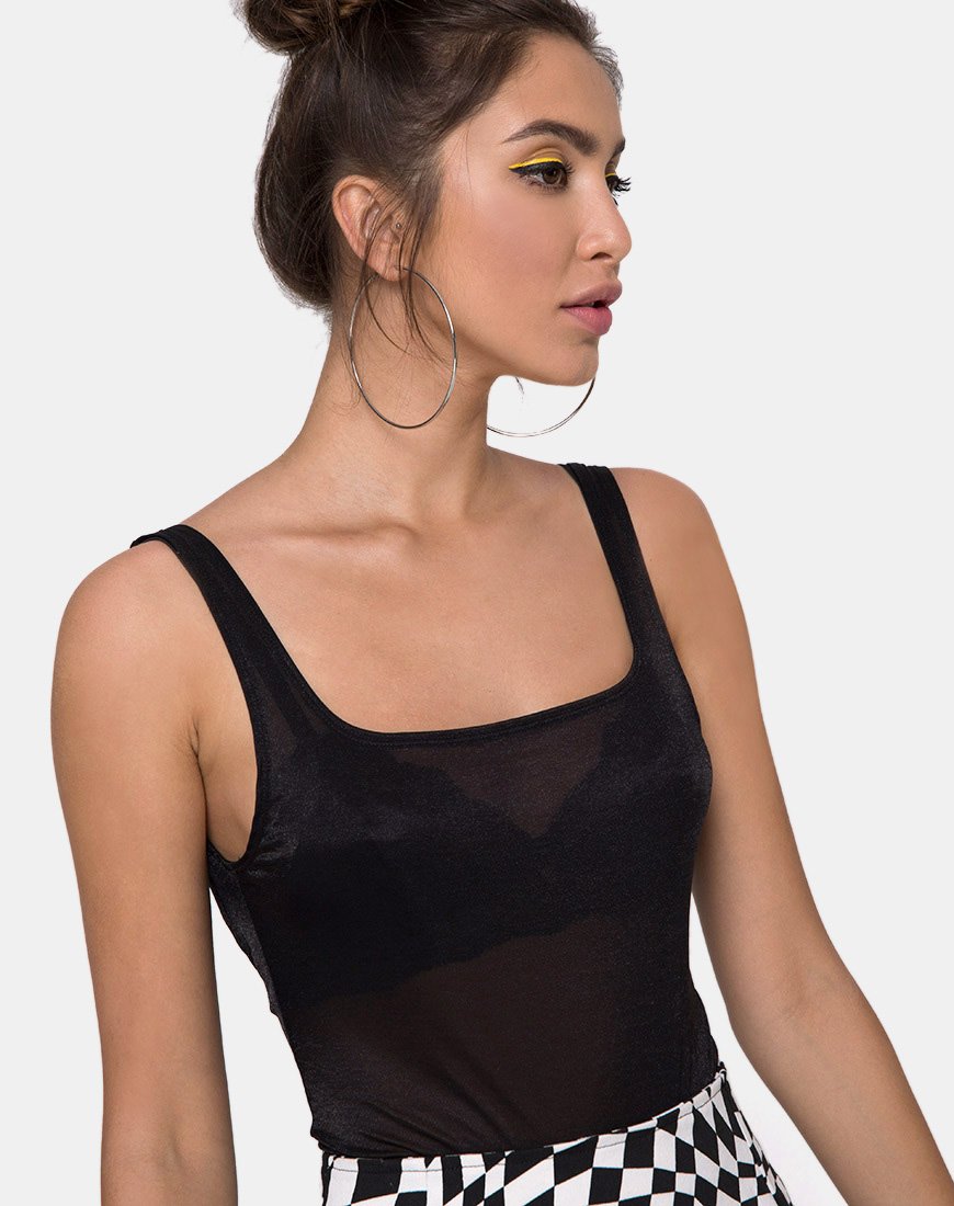 Yora Bodice in zwart nylon fijnmazig gaas