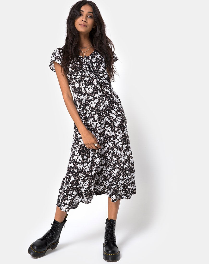Youki Midi Dress in Donkere Wilde Bloem