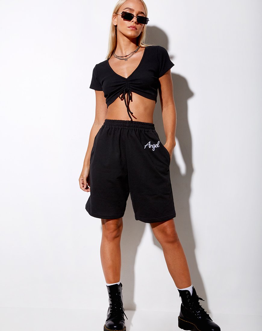 Afbeelding van Yubi Short in Black Angel Embro in White