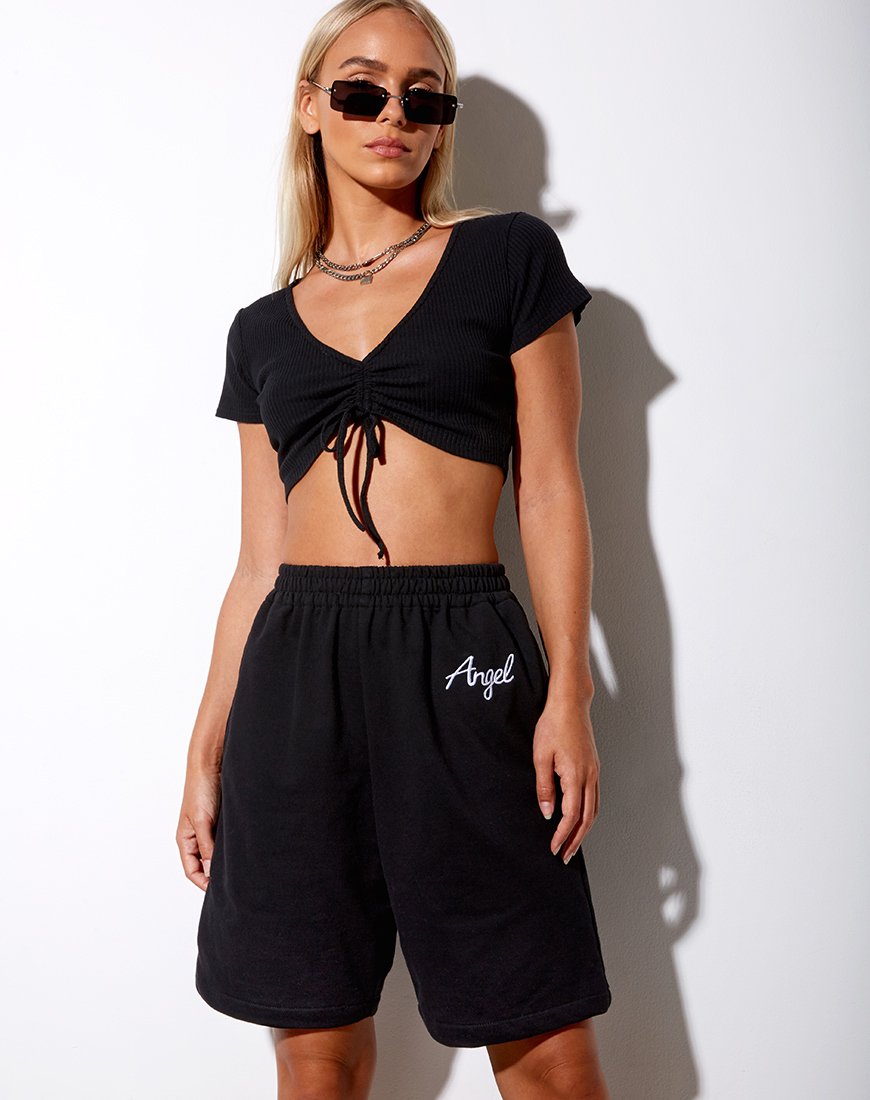 Afbeelding van Yubi Short in Black Angel Embro in White