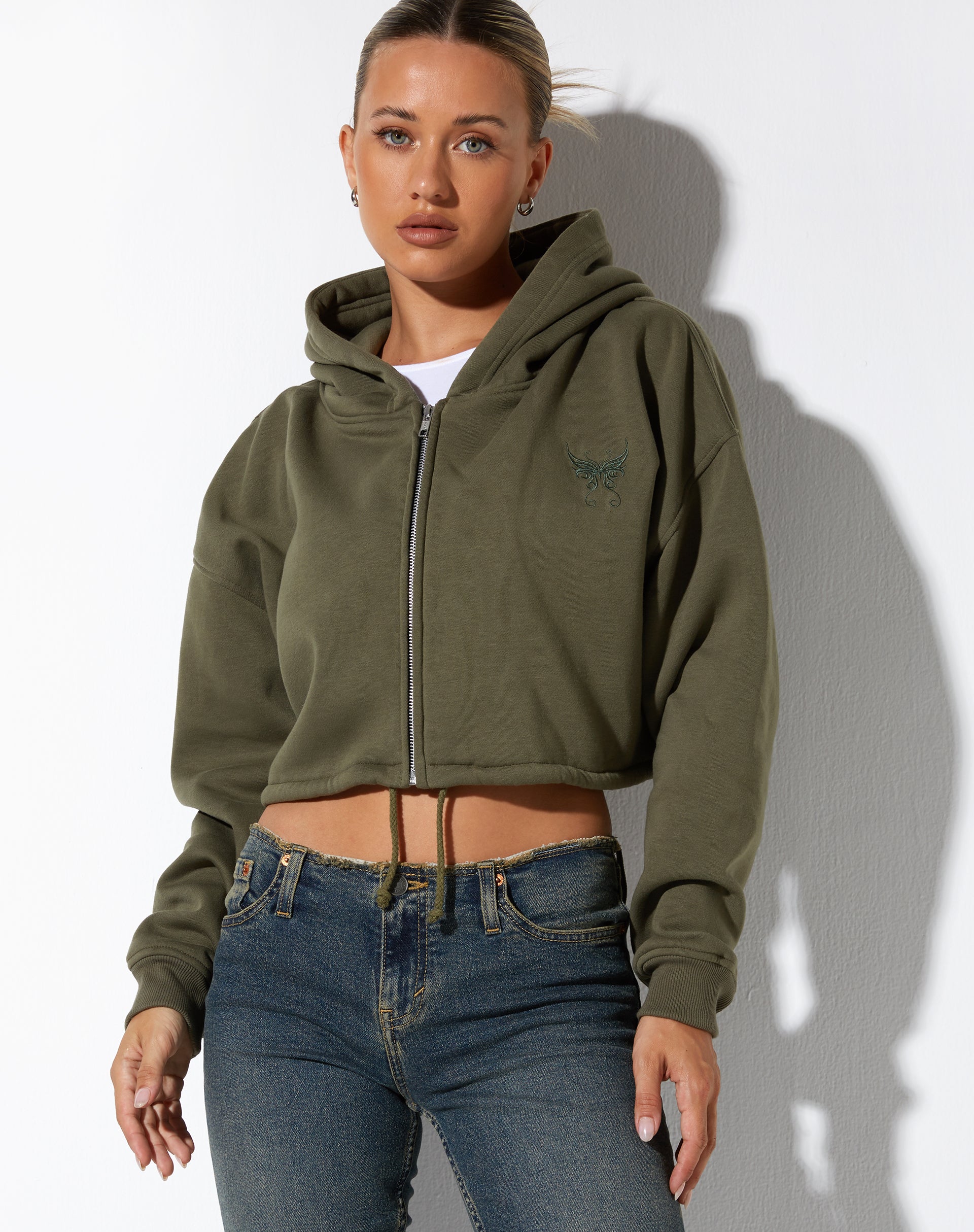 Afbeelding van Yukata Hoodie met druivenblad en vlinder borduursel