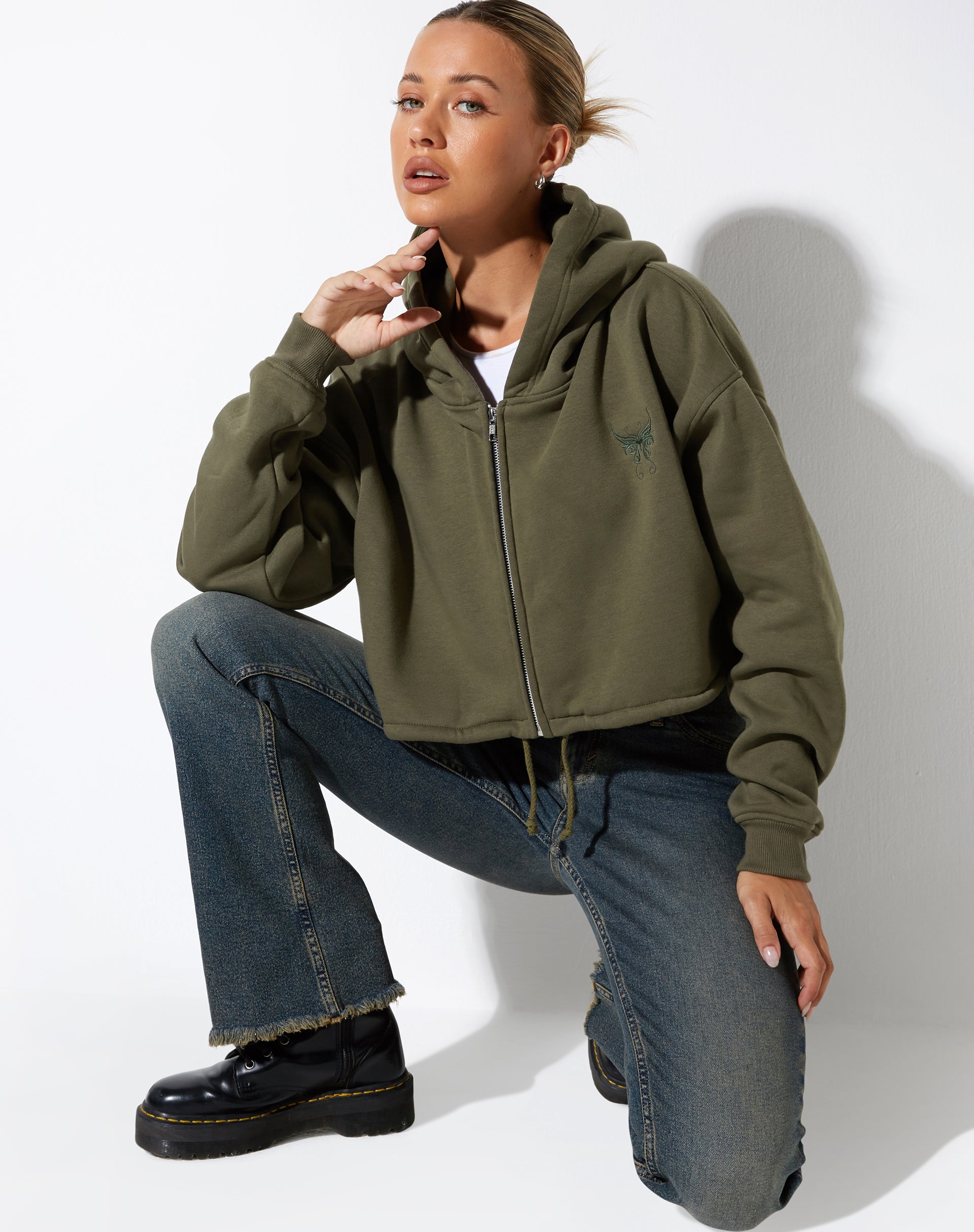 Afbeelding van Yukata Hoodie met druivenblad en vlinder borduursel