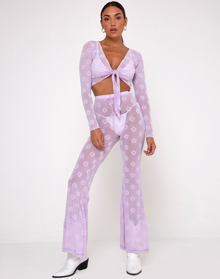 Afbeelding van Yun Crop Top in Lila Mesh Daisy White Flock
