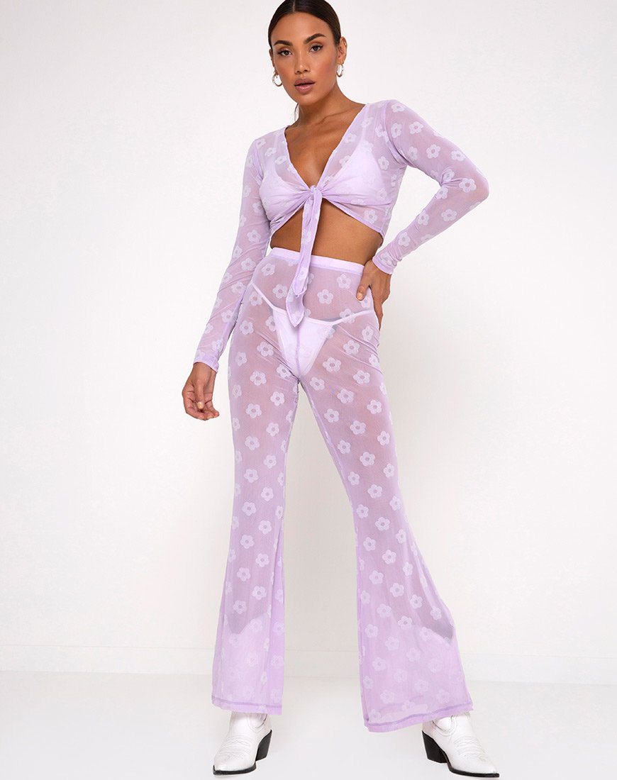 Afbeelding van Herlom Flare broek in lila mesh Daisy White Flock