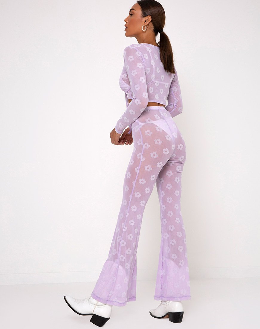 Afbeelding van Yun Crop Top in Lila Mesh Daisy White Flock