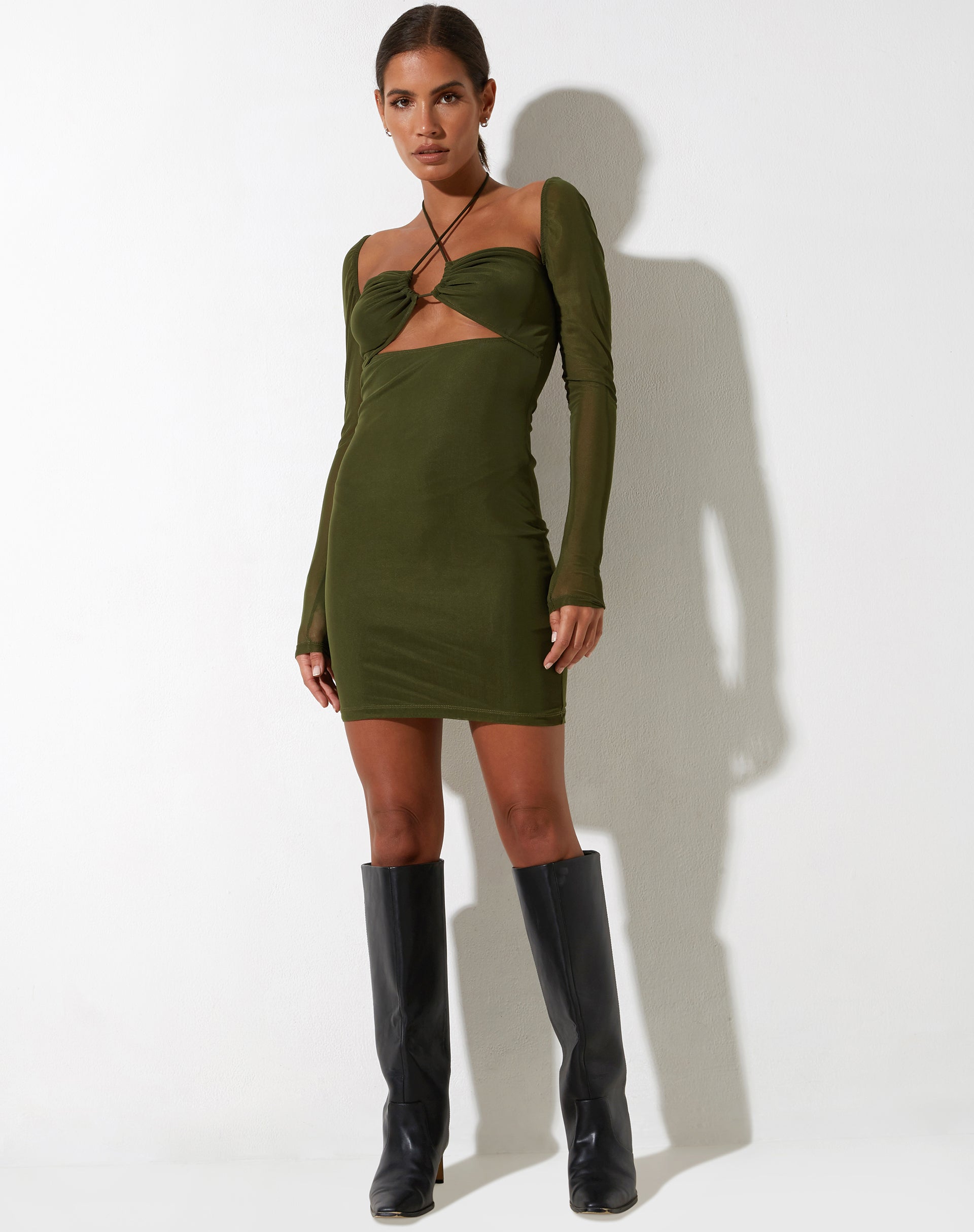 Afbeelding van Yuvila Bodycon Dress in Mesh Khaki