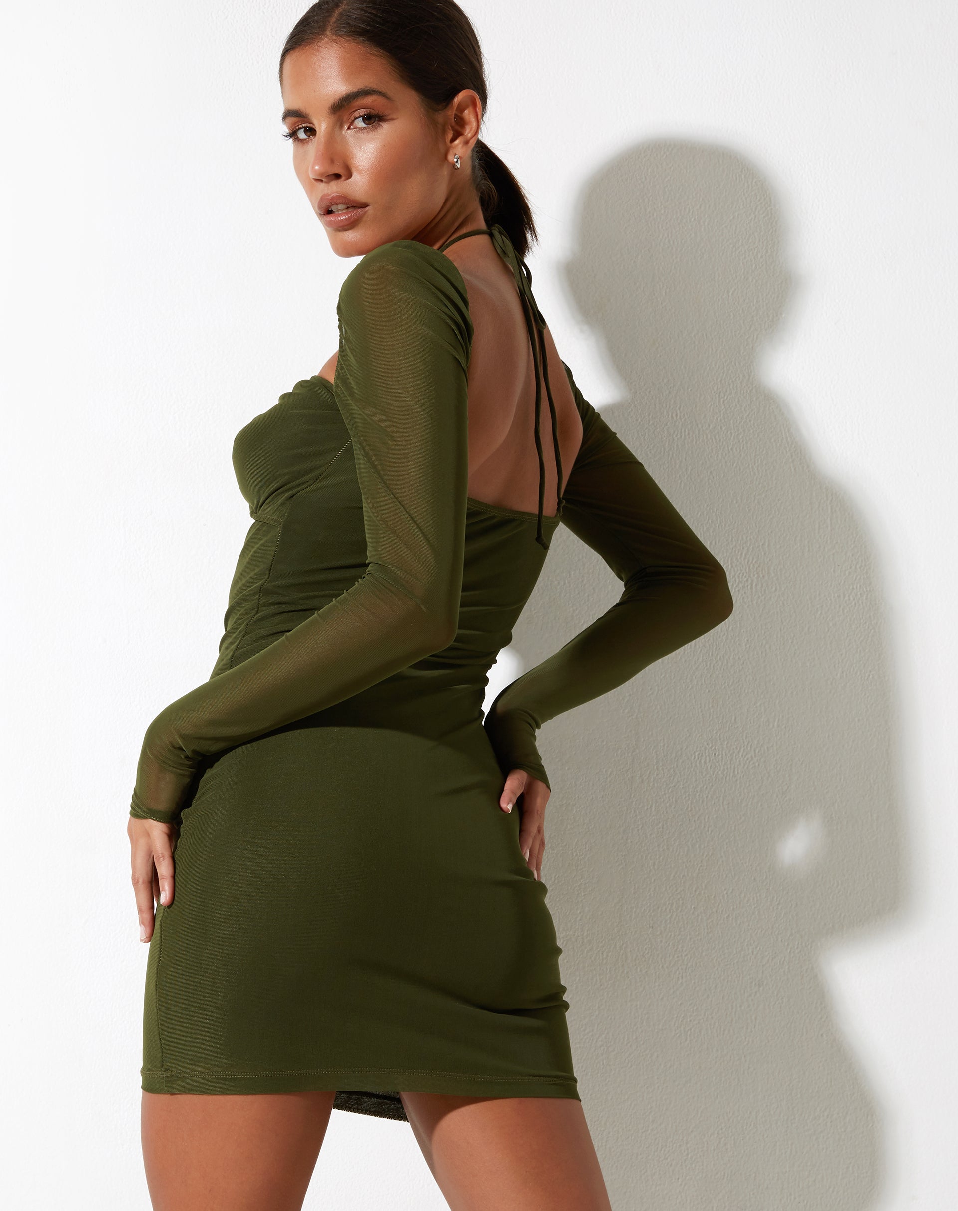 Afbeelding van Yuvila Bodycon Dress in Mesh Khaki