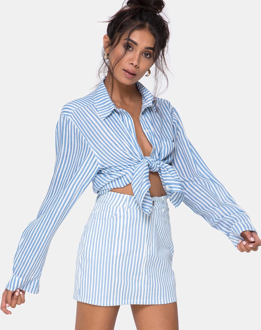 Afbeelding van Mini bezemrokje in Basic Stripe Blauw en Wit