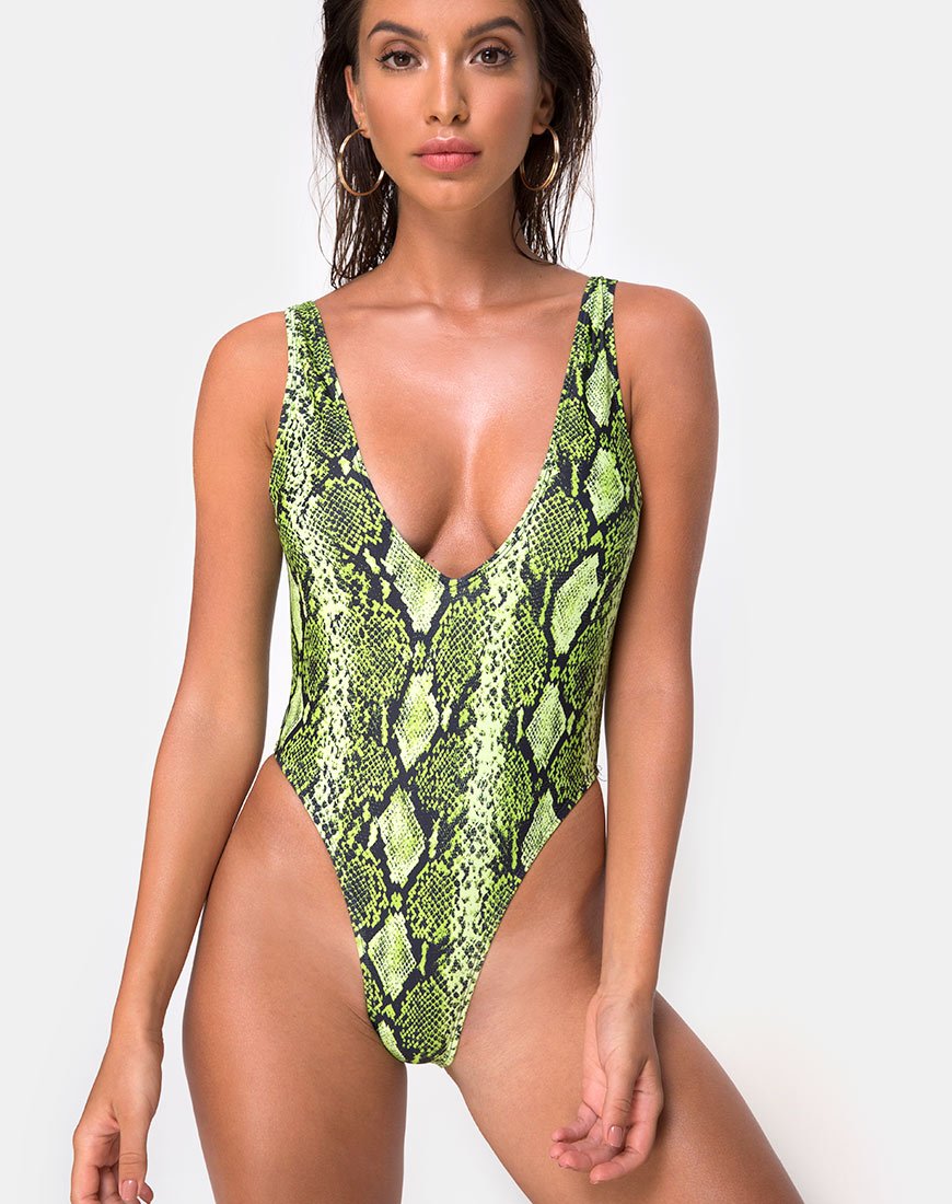 Zala Plunge Zwempak in Slime Lime Snake