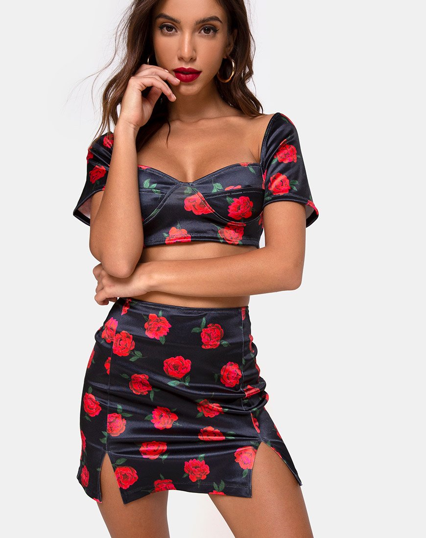 Zida Minirok in Satijn Stretch Last Rose Zwart