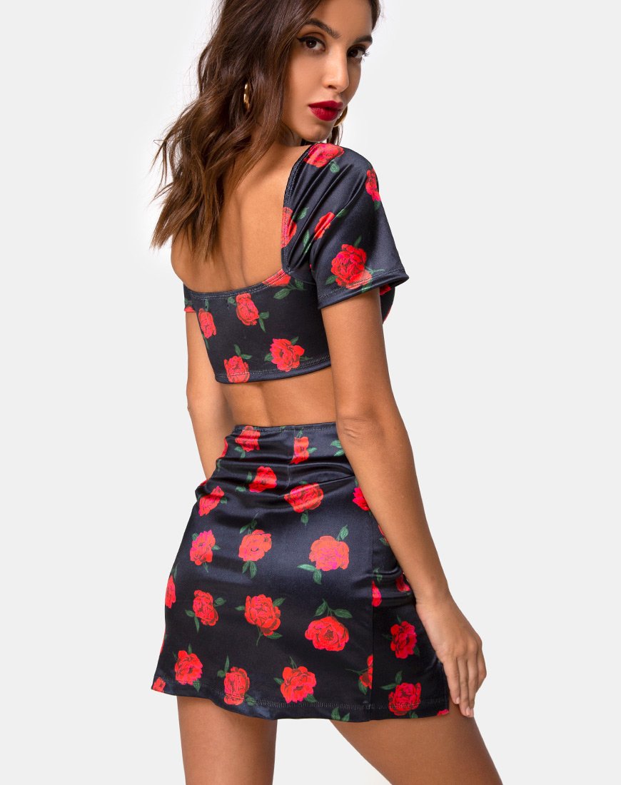 Zida Minirok in Satijn Stretch Last Rose Zwart