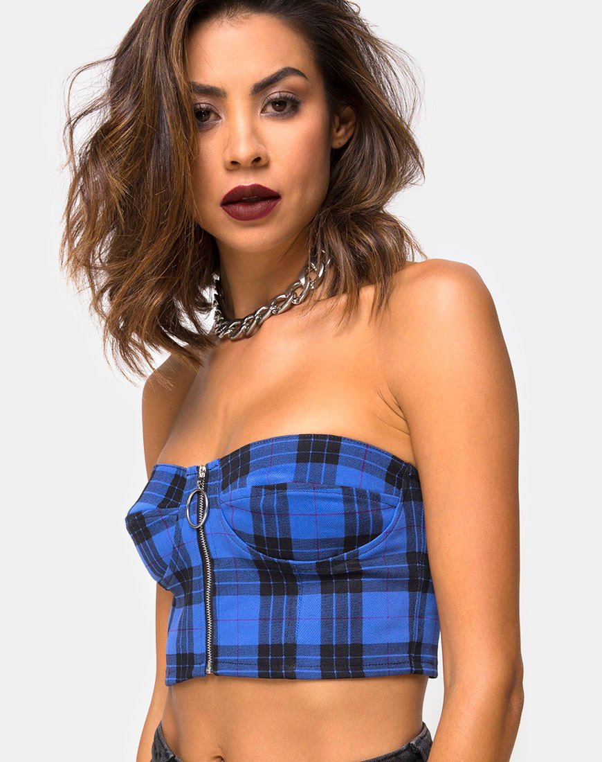 Afbeelding van Zipshi Cropped Top in ruitblauw