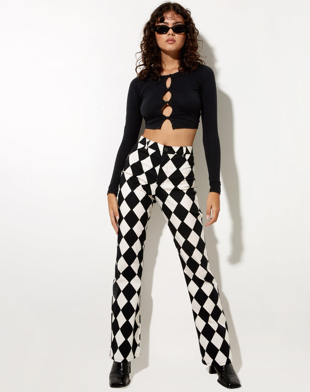Zoven flare broek in Harlekijn zwart-wit