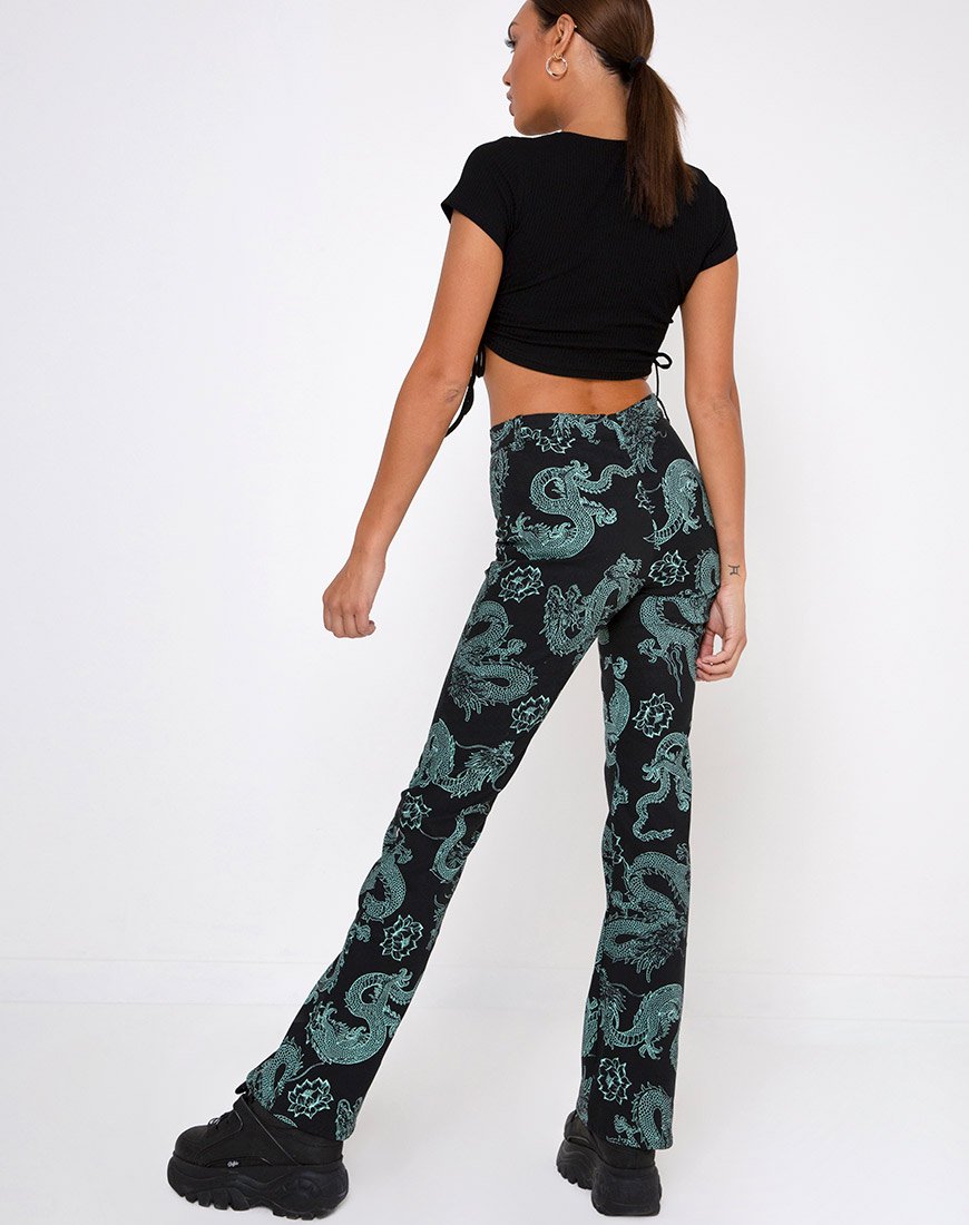 Zoven Broek in Dragon Flower Zwart en Mint