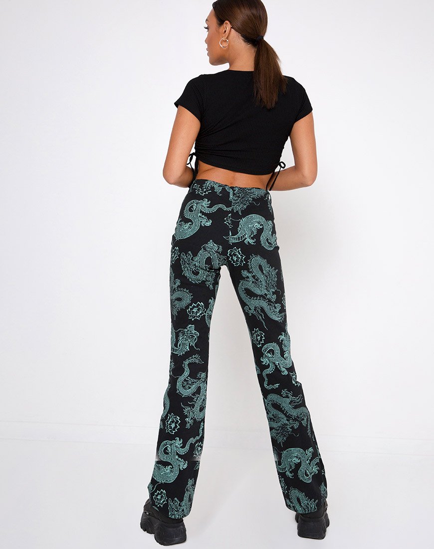 Afbeelding van Zoven Broek in Dragon Flower Zwart en Mint