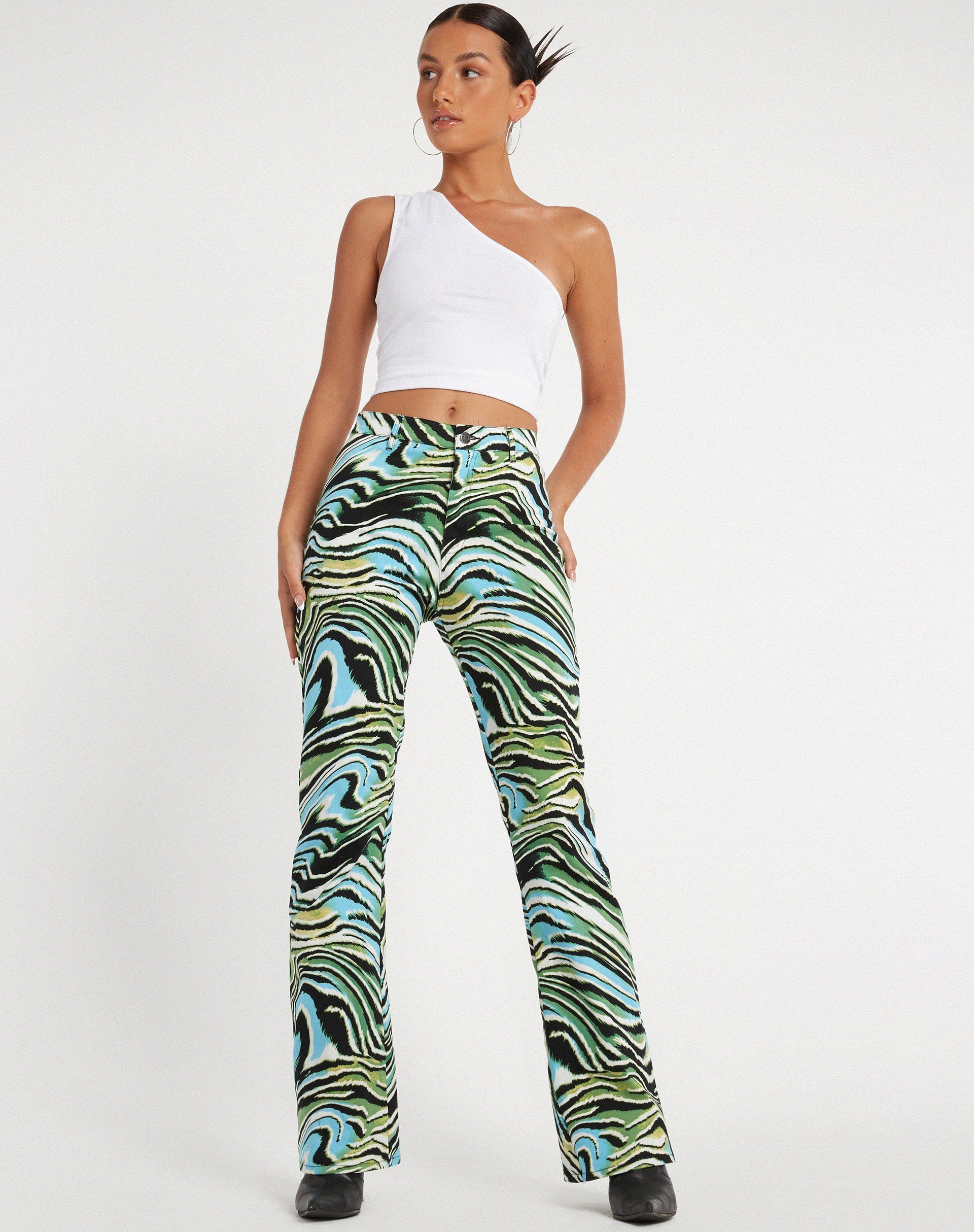 Afbeelding van Zoven Flare Broek in Warped Zebra Blue