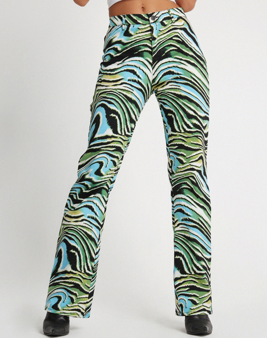 Zoven Flare Broek in Warped Zebra Blauw