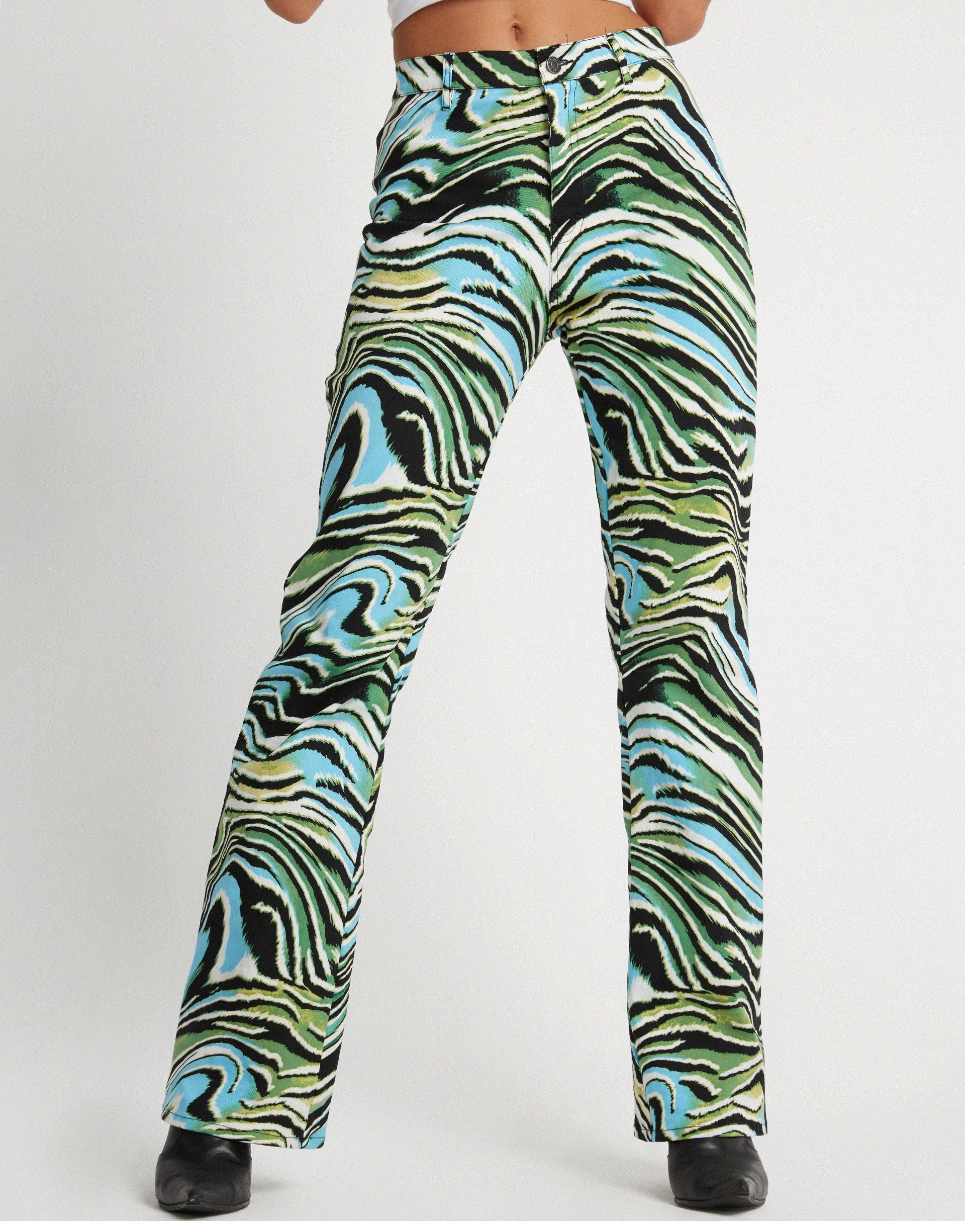 Afbeelding van Zoven Flare Broek in Warped Zebra Blue