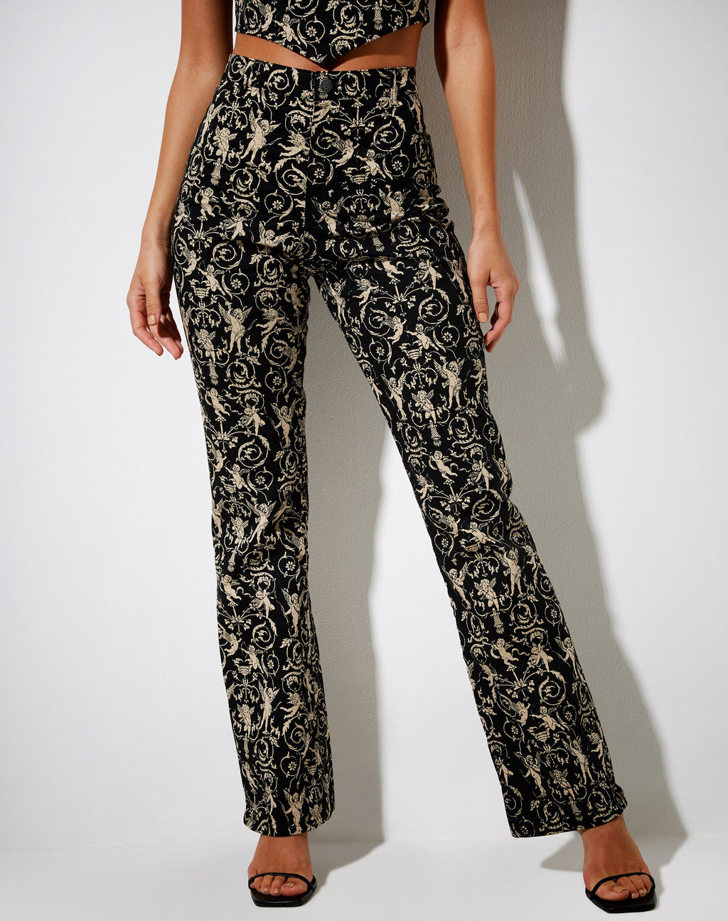 Zoven Flare Broek in Barok Cherubijn Zwart en Goud
