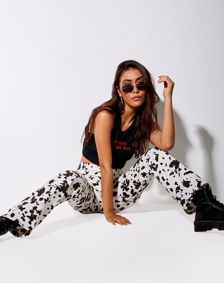 Afbeelding van Zoven Flare Broek in Mini Koe Zwart Wit