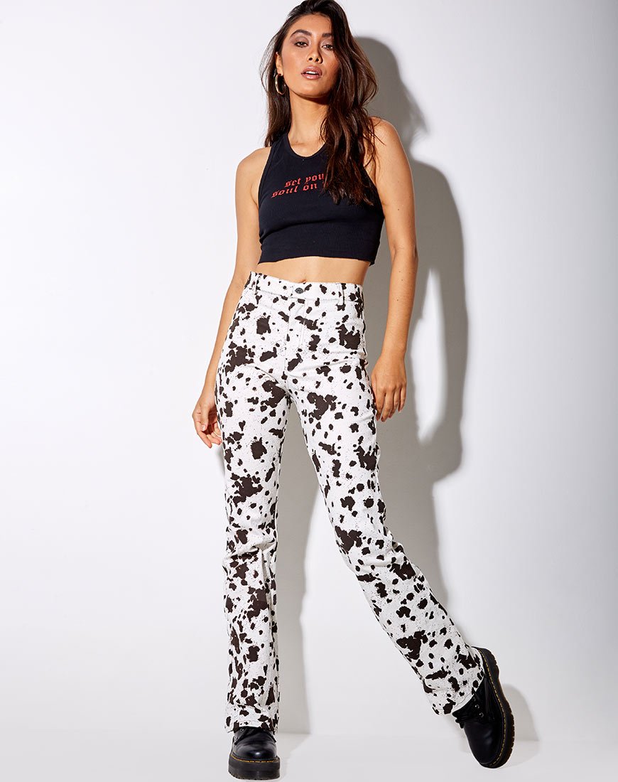 Afbeelding van Zoven Flare Broek in Mini Koe Zwart Wit