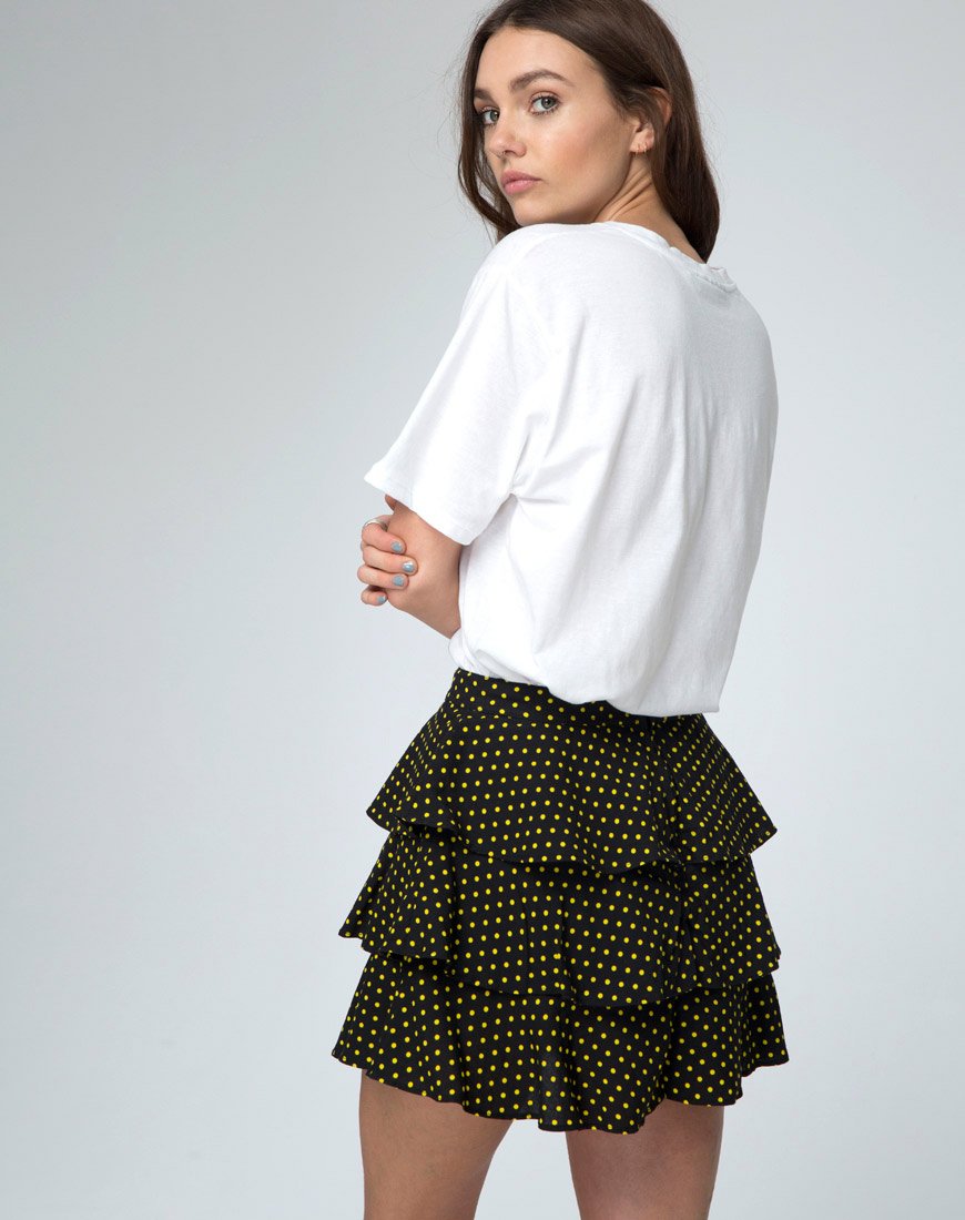 Casseyette Rok in Geel en Zwart Polka Dot