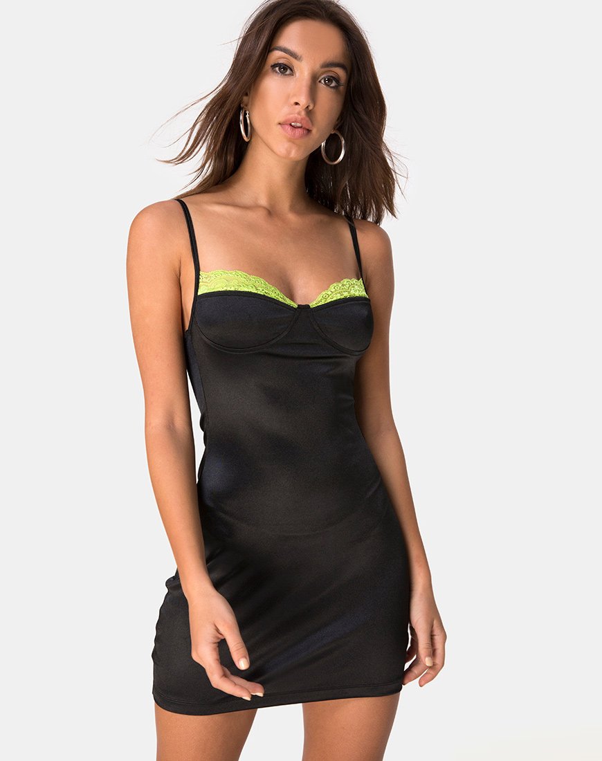 Lesty Bodycon Jurk in Zwart met Lime Kant