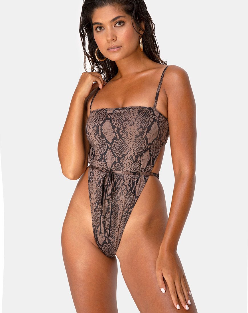 Hiwa Zwempak in Slang Taupe