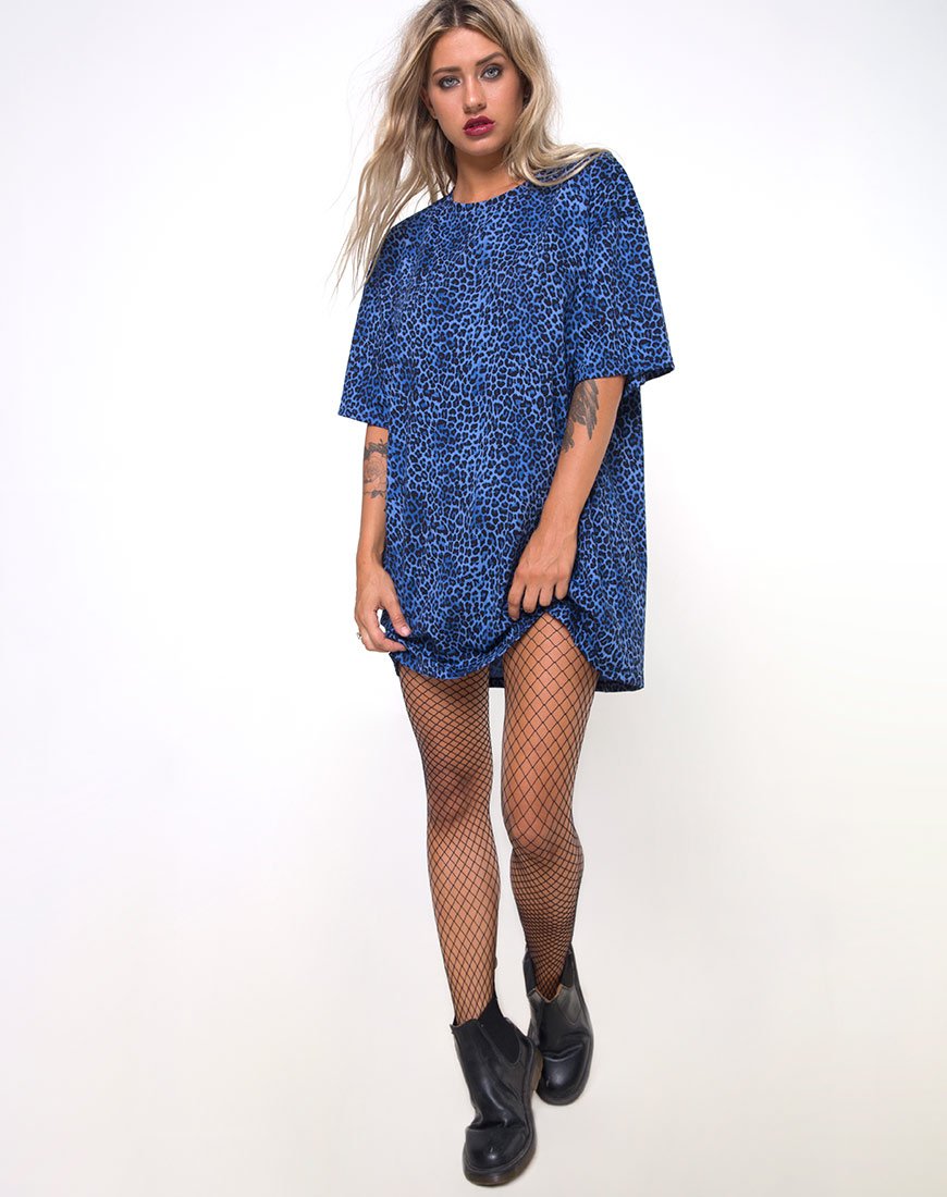 Afbeelding van Sunny Kiss Oversize T-shirt in Luipaard Koningsblauw