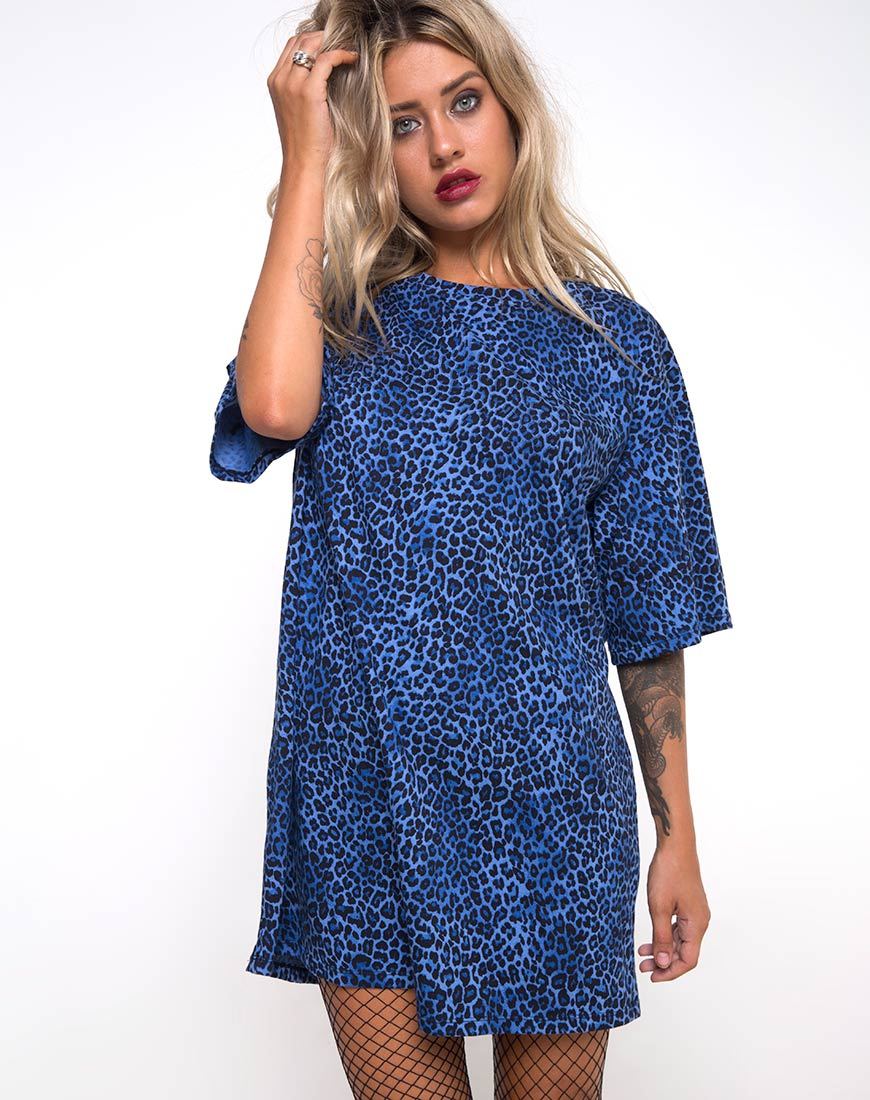 Sunny Kiss Oversize T-shirt in Leopard Royal Blue