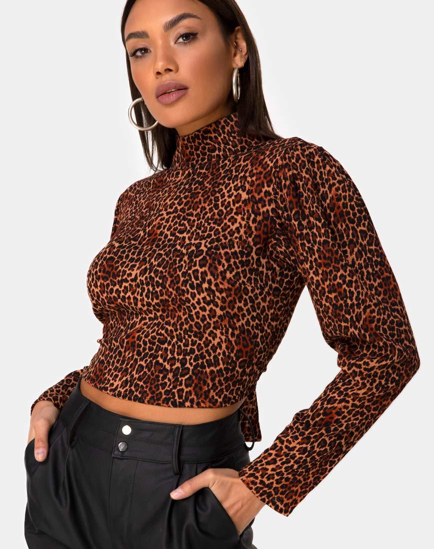 Afbeelding van Jasty Crop Top in Crinkle Ditsy Leopard Orange
