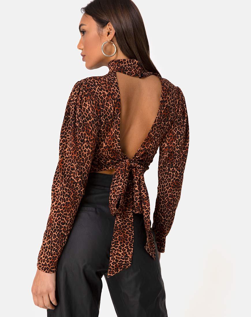 Afbeelding van Jasty Crop Top in Crinkle Ditsy Leopard Orange