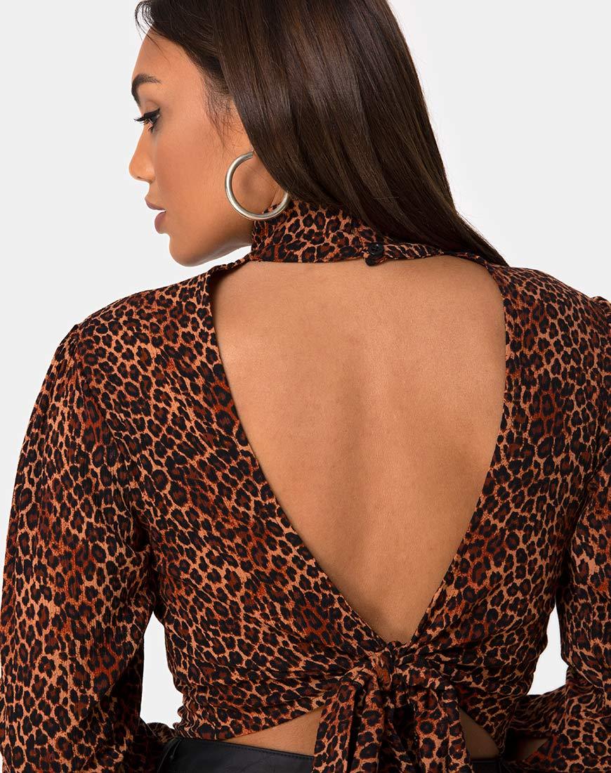 Afbeelding van Jasty Crop Top in Crinkle Ditsy Leopard Orange