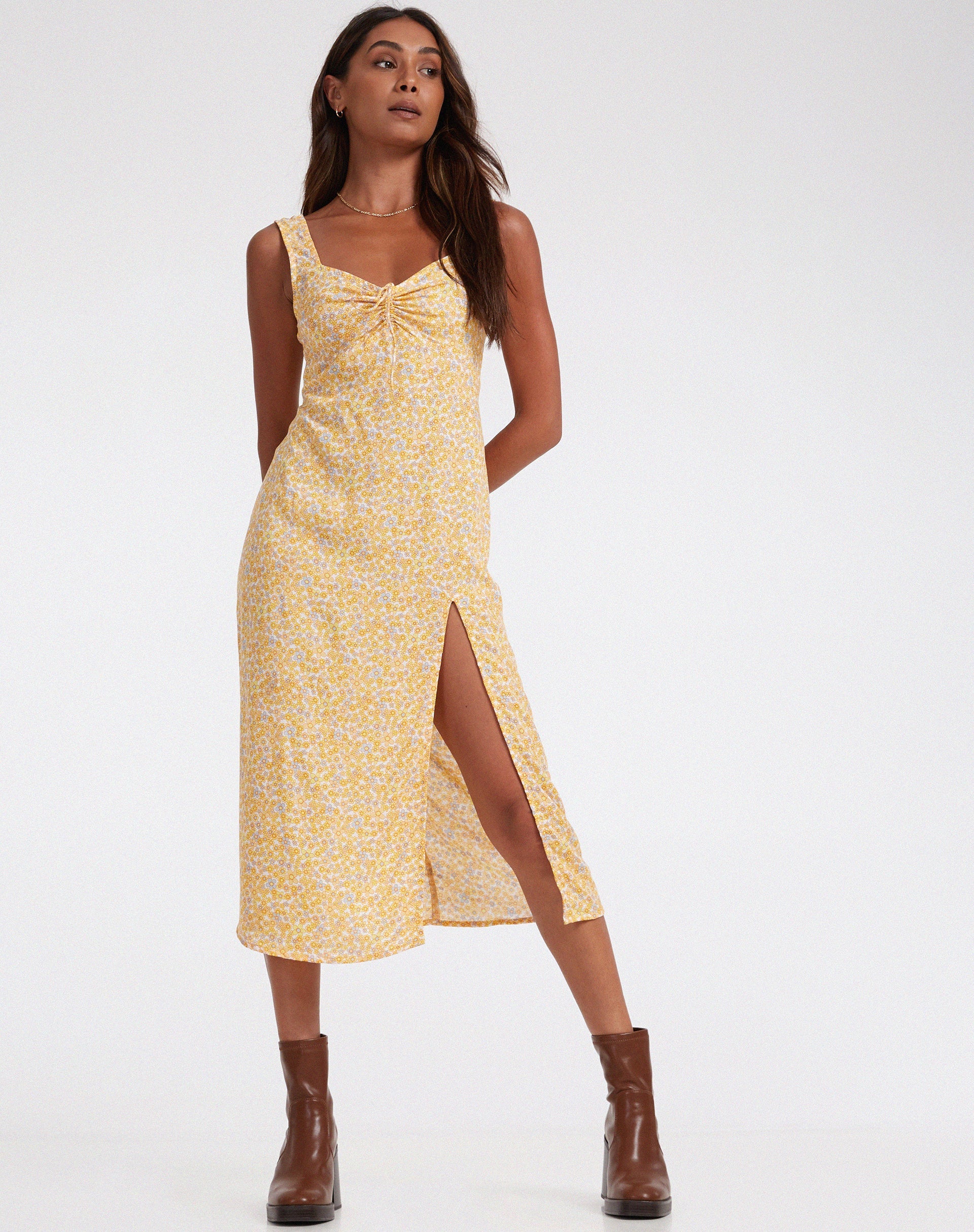 Afbeelding van Jorie Midi Dress in Flower Garden Geel