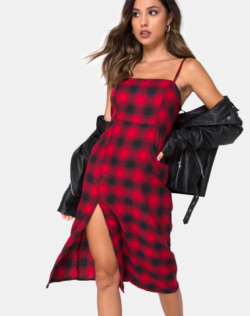 Kaoya jurk in geruit rood en zwart