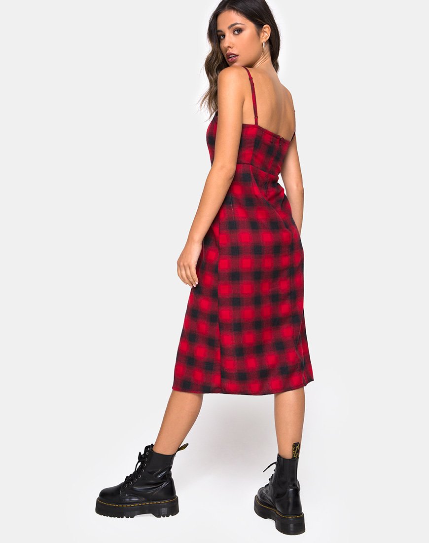 Kaoya jurk in geruit rood en zwart