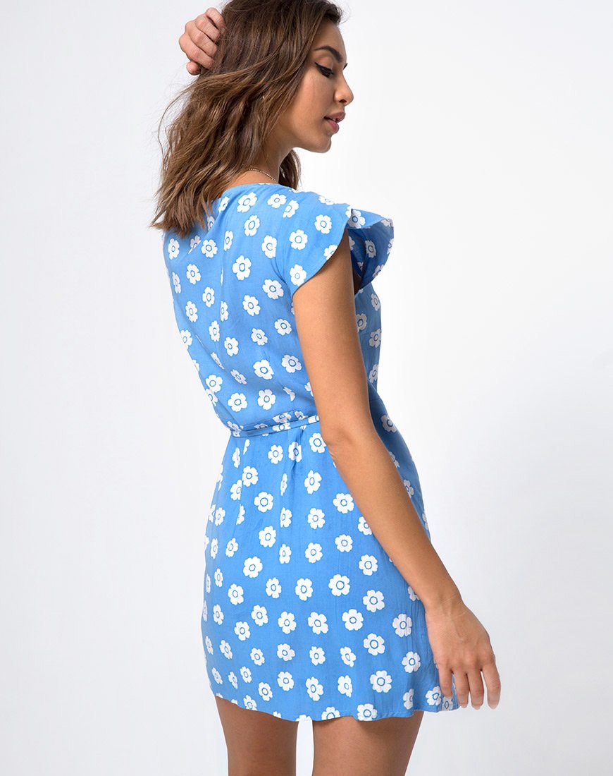 Karill jurk in Daisy stempel hemelsblauw