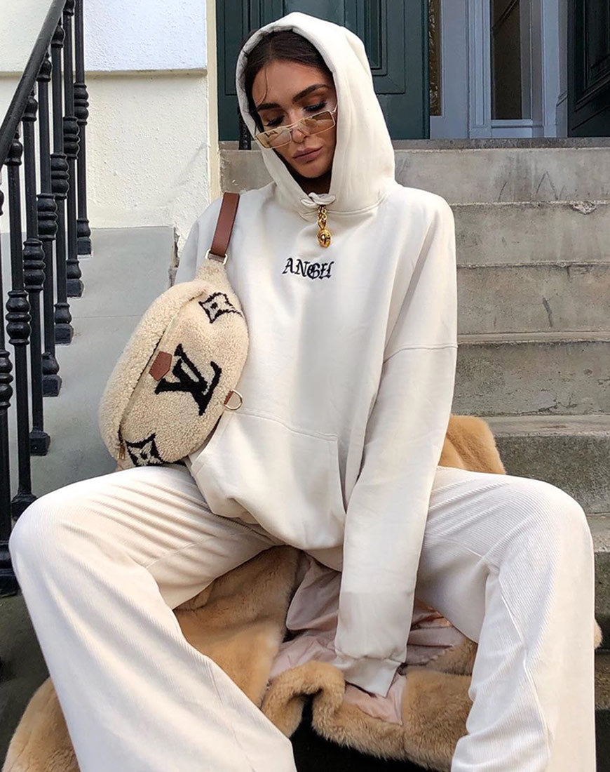 Afbeelding van Oversize Hoody in Stone met Engelen Embro