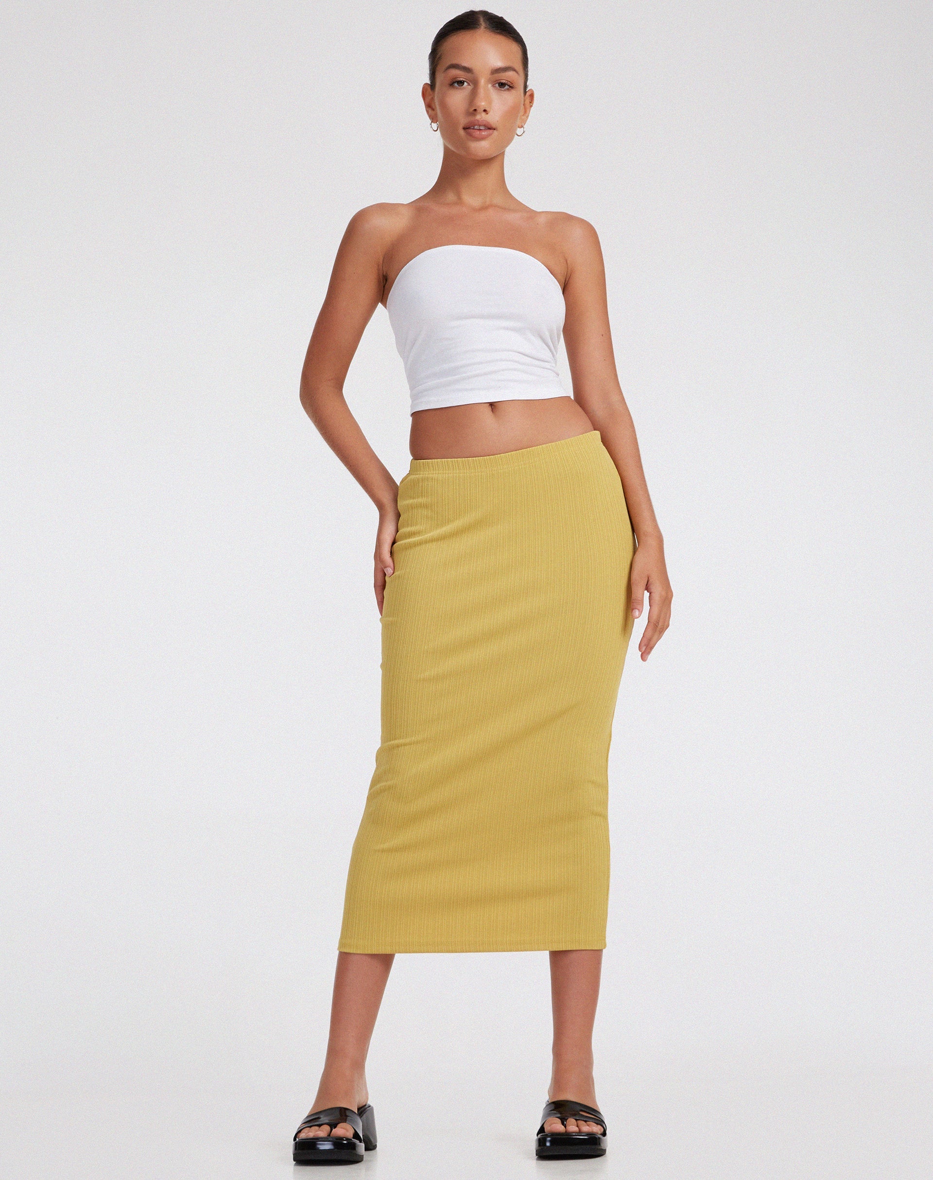 Afbeelding van Magata Midi rok in Jersey Plise Mustard