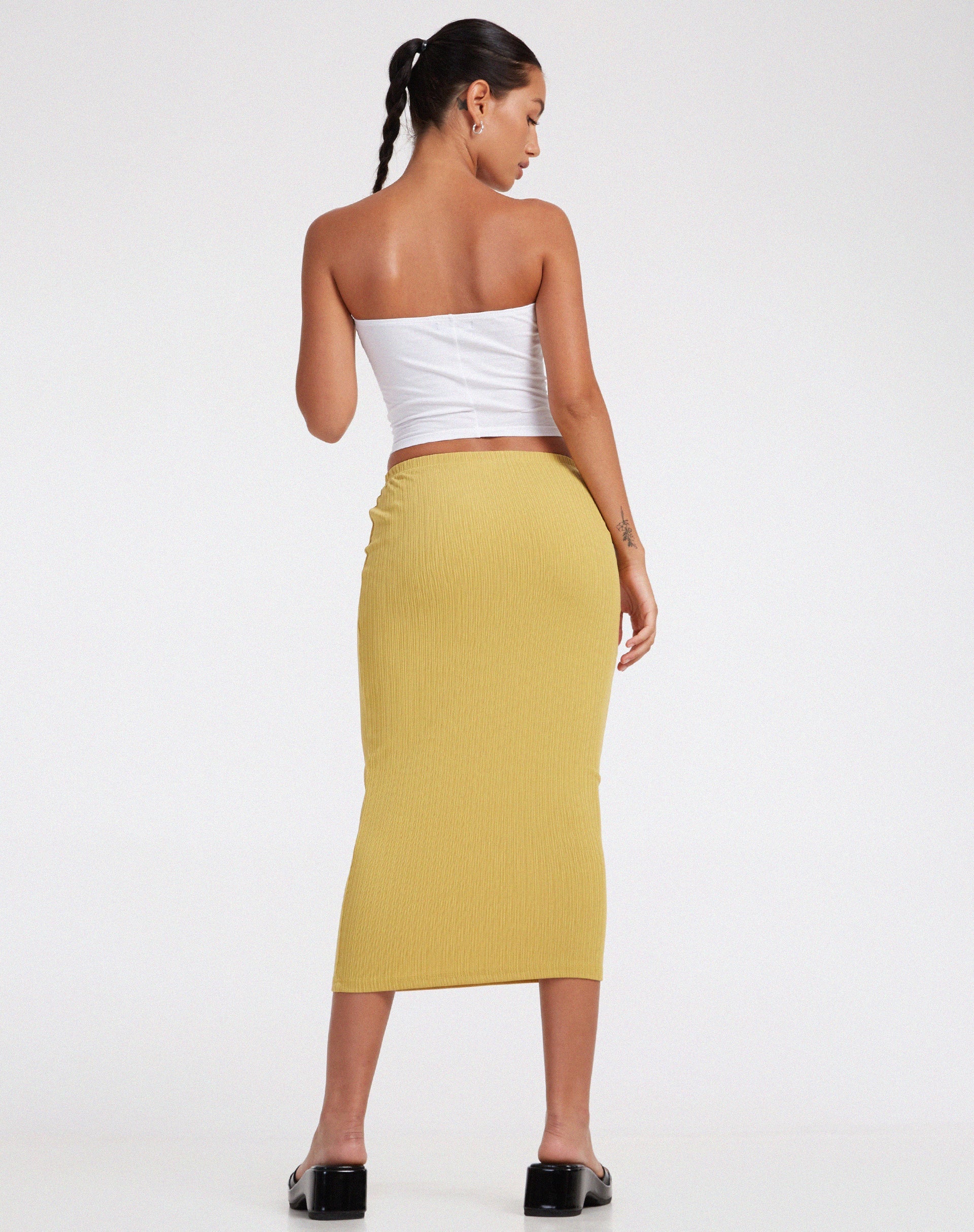 Afbeelding van Magata Midi rok in Jersey Plise Mustard